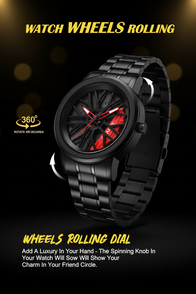 Men's Sports Analog Watch with 360° Free-Spinning Wheel Dial, Premium Quartz Movementl